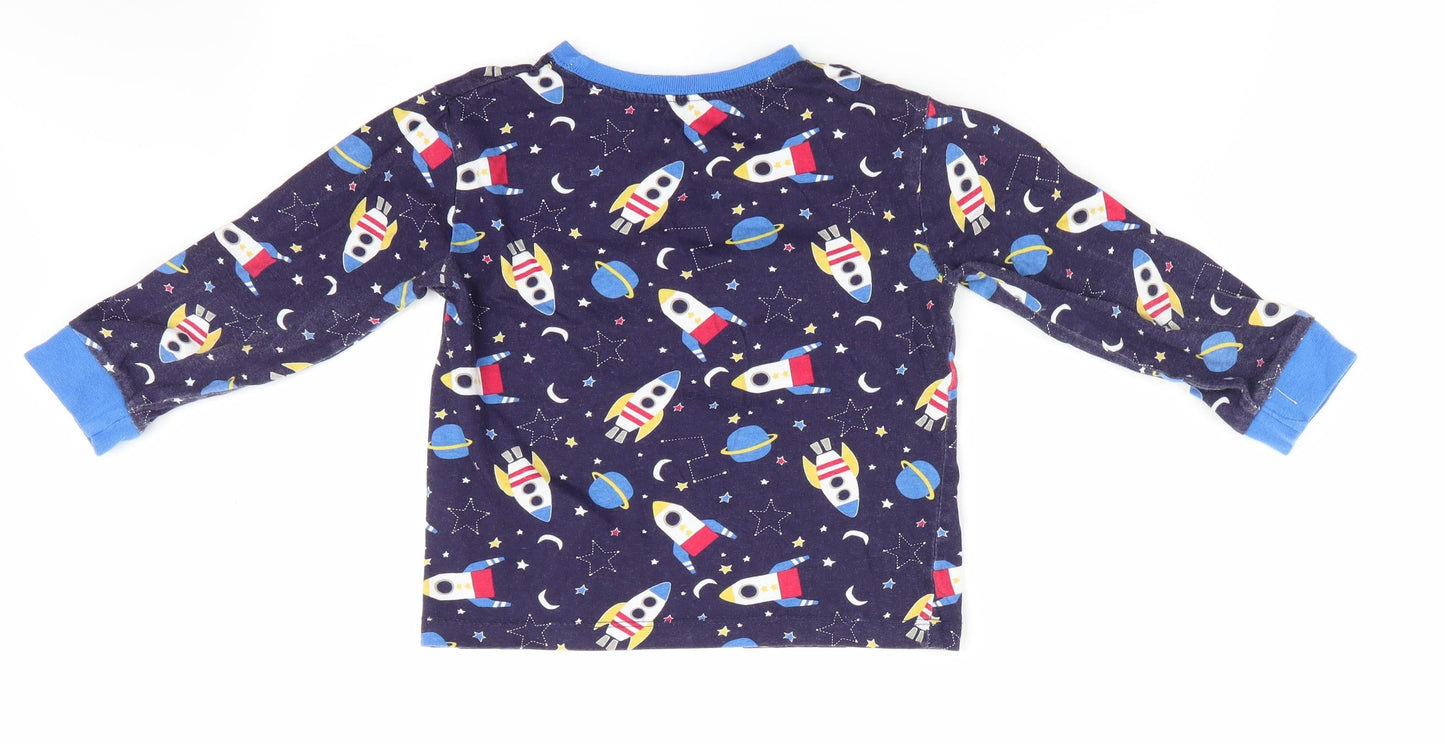 B&M Boys Blue Solid   Pyjama Top Size 3-4 Years  - Spaceships