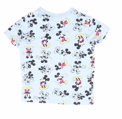 Disney Boys Blue Animal Print  Basic T-Shirt Size 4-5 Years  - Mickey  Mouse Print