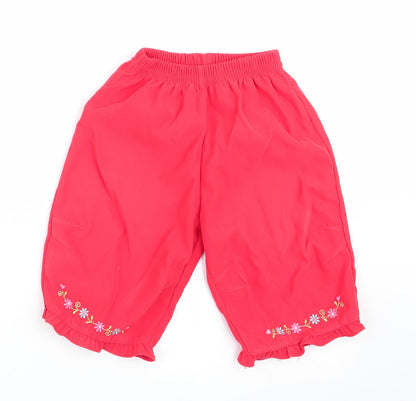 Ladybird Girls Red Floral  Track Pants Trousers Size 6-9 Months  - Floral trim