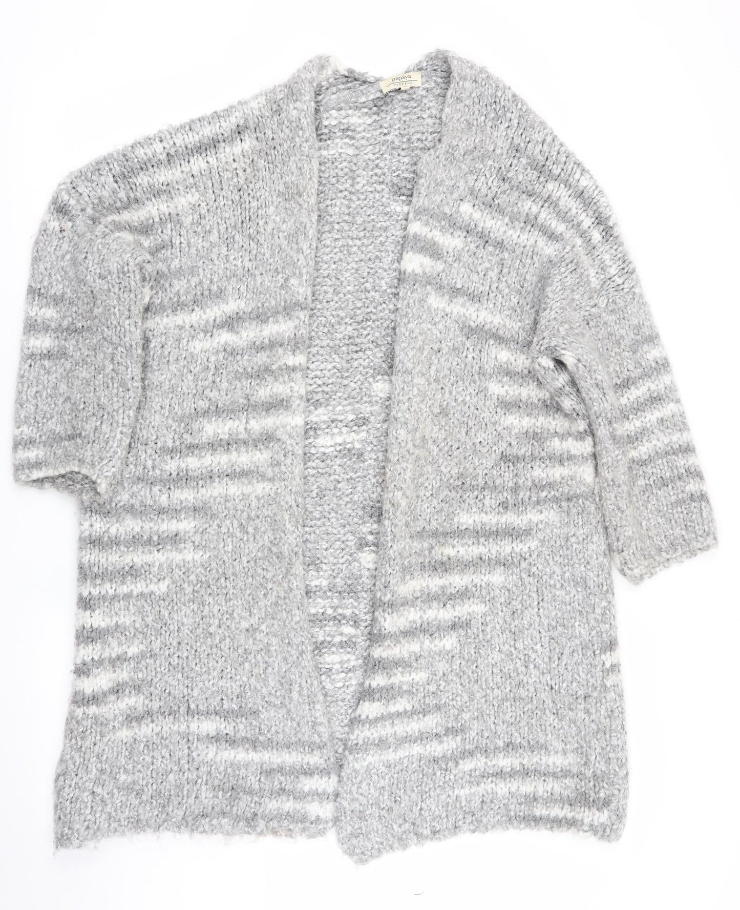 Papaya Womens Grey Striped  Cardigan Jumper Size M  - Longline Cardigan