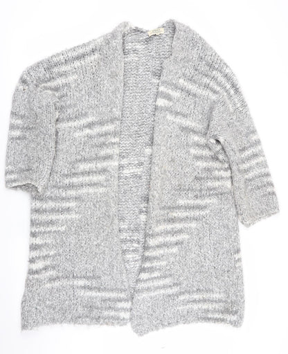 Papaya Womens Grey Striped  Cardigan Jumper Size M  - Longline Cardigan