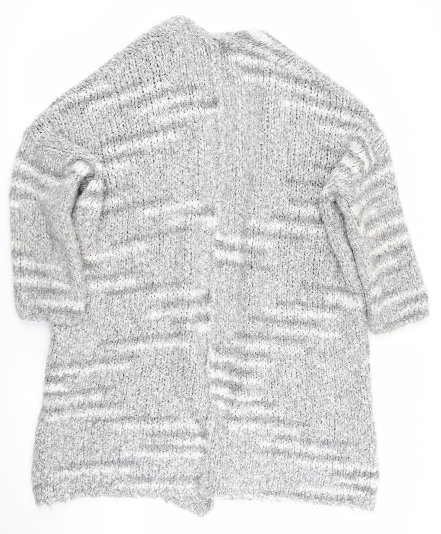 Papaya Womens Grey Striped  Cardigan Jumper Size M  - Longline Cardigan