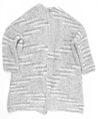 Papaya Womens Grey Striped  Cardigan Jumper Size M  - Longline Cardigan