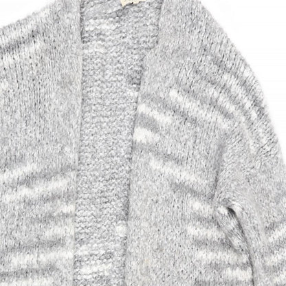 Papaya Womens Grey Striped  Cardigan Jumper Size M  - Longline Cardigan