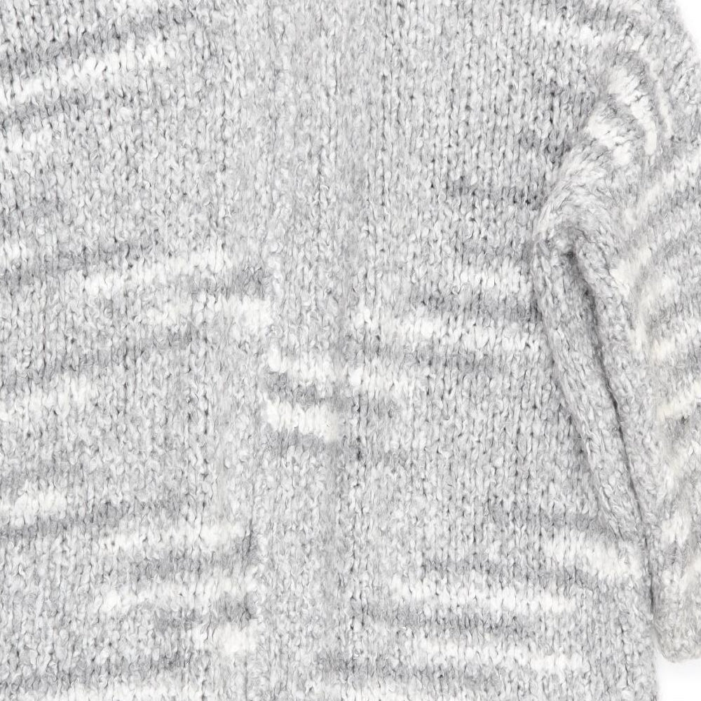 Papaya Womens Grey Striped  Cardigan Jumper Size M  - Longline Cardigan