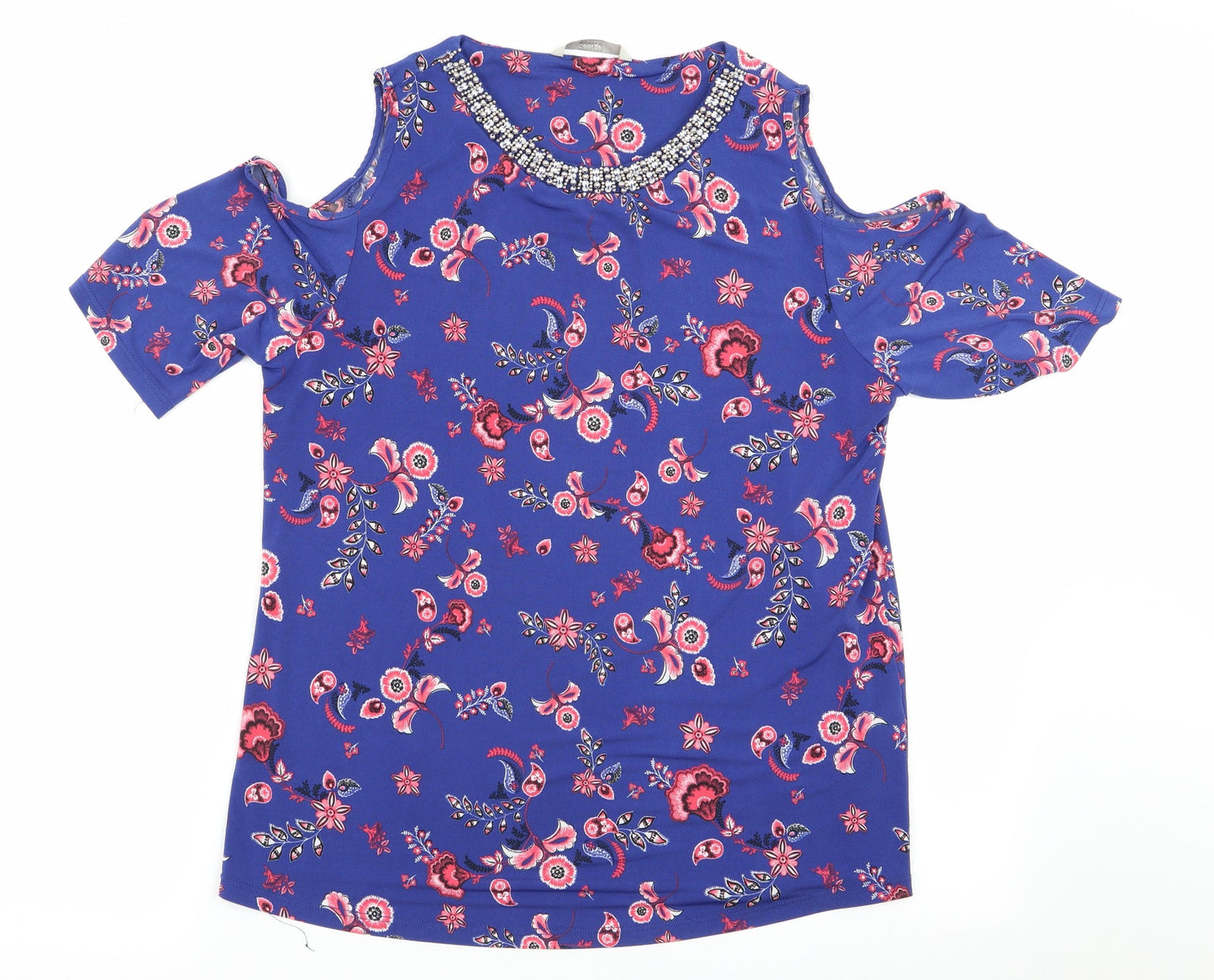 George Womens Blue Floral  Tunic Blouse Size 12  - Cut out shoulders