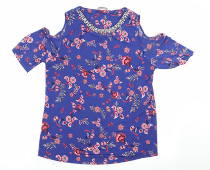 George Womens Blue Floral  Tunic Blouse Size 12  - Cut out shoulders