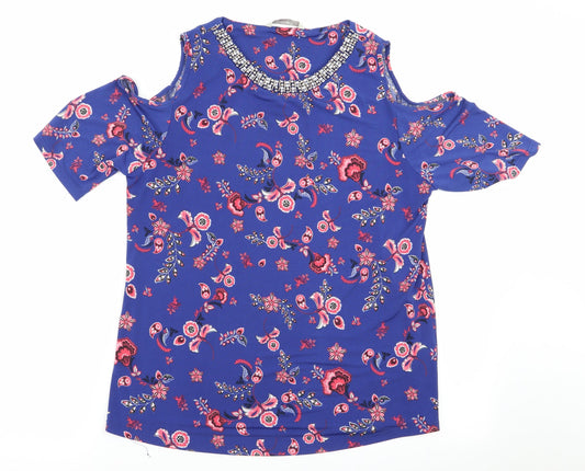 George Womens Blue Floral  Tunic Blouse Size 12  - Cut out shoulders