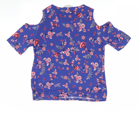 George Womens Blue Floral  Tunic Blouse Size 12  - Cut out shoulders