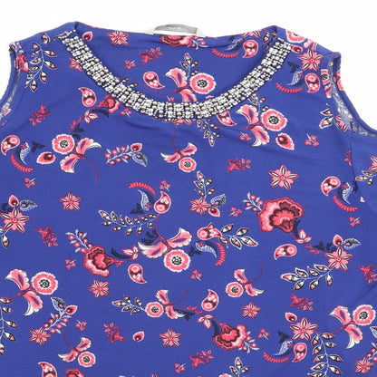 George Womens Blue Floral  Tunic Blouse Size 12  - Cut out shoulders