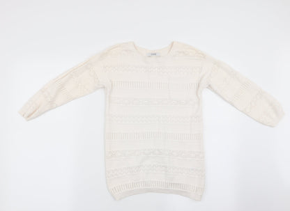 George Girls Ivory Striped  Pullover Jumper Size 10-11 Years  - Crochet style detail