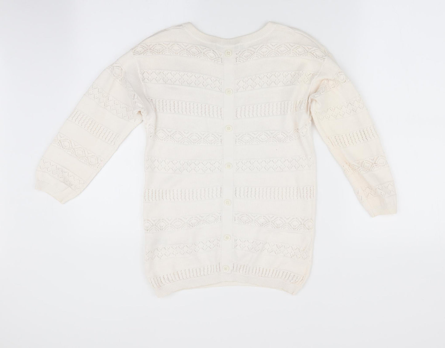 George Girls Ivory Striped  Pullover Jumper Size 10-11 Years  - Crochet style detail
