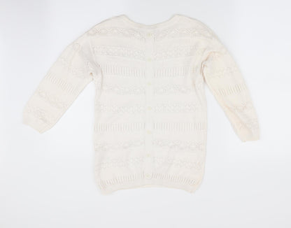 George Girls Ivory Striped  Pullover Jumper Size 10-11 Years  - Crochet style detail