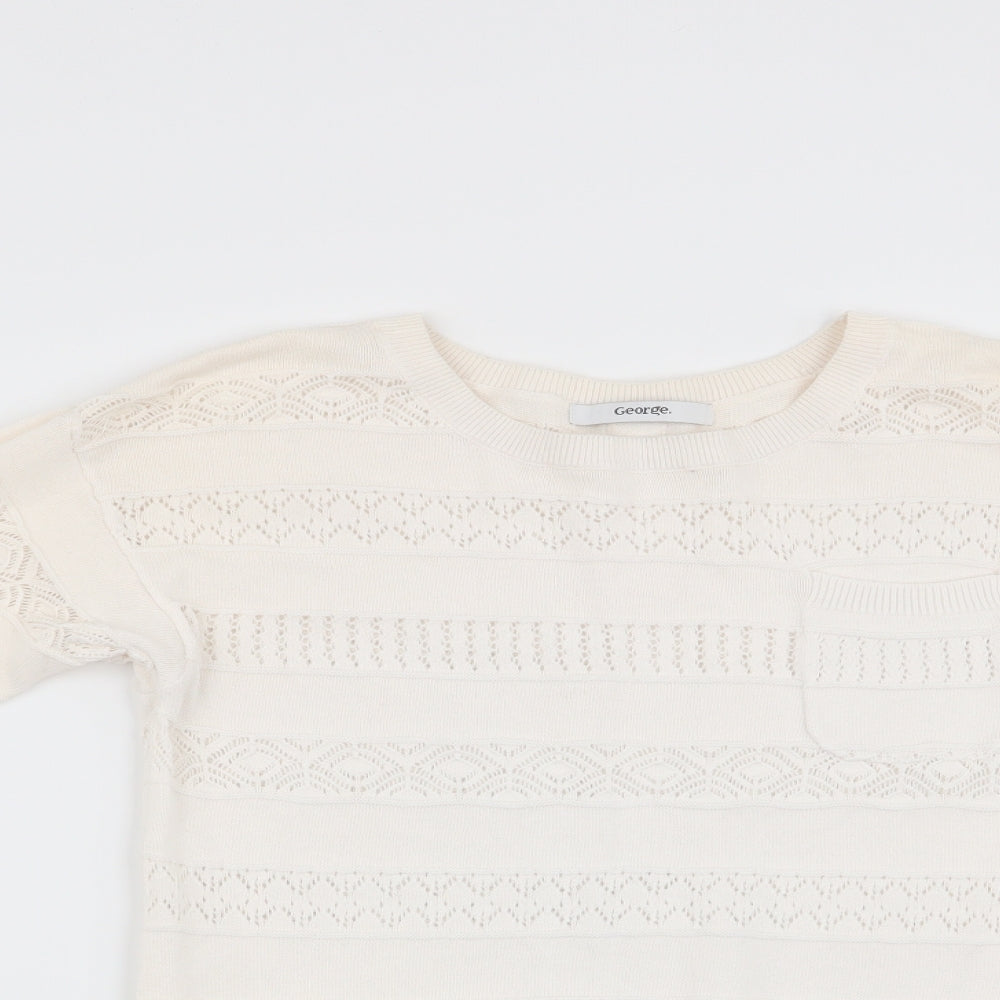 George Girls Ivory Striped  Pullover Jumper Size 10-11 Years  - Crochet style detail
