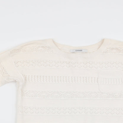 George Girls Ivory Striped  Pullover Jumper Size 10-11 Years  - Crochet style detail