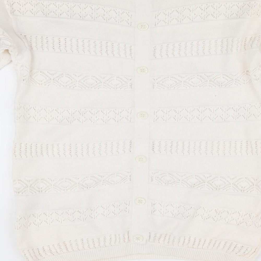 George Girls Ivory Striped  Pullover Jumper Size 10-11 Years  - Crochet style detail