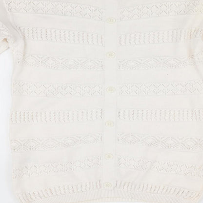 George Girls Ivory Striped  Pullover Jumper Size 10-11 Years  - Crochet style detail