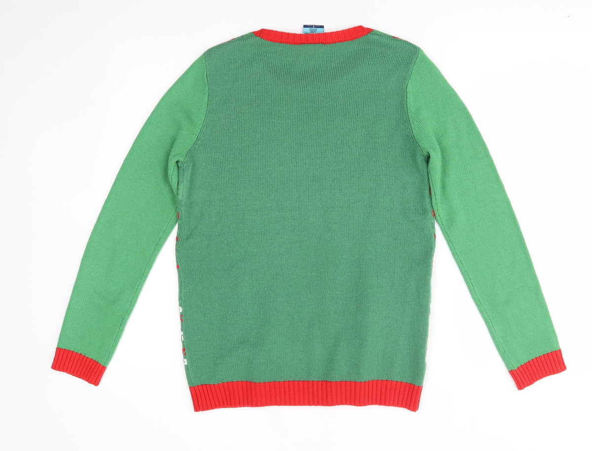 Back view of norther pole women’s green jumper, size S, - christmas