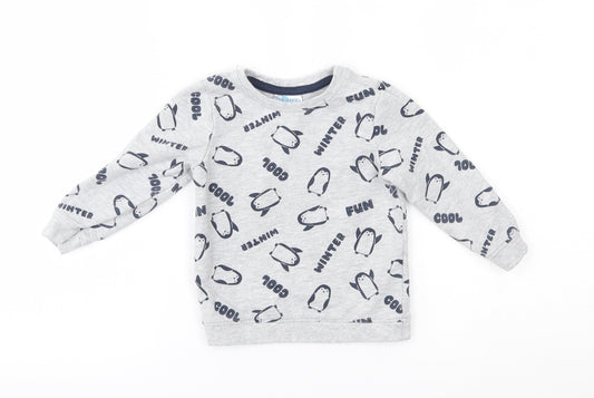 so cute Baby Grey   Pullover Jumper Size 12-18 Months  - penguins