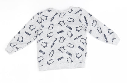 so cute Baby Grey   Pullover Jumper Size 12-18 Months  - penguins