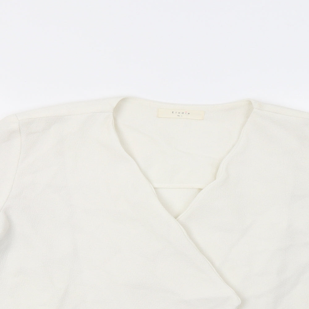 Close-up detail of Elodie women’s white jacket blazer, size L