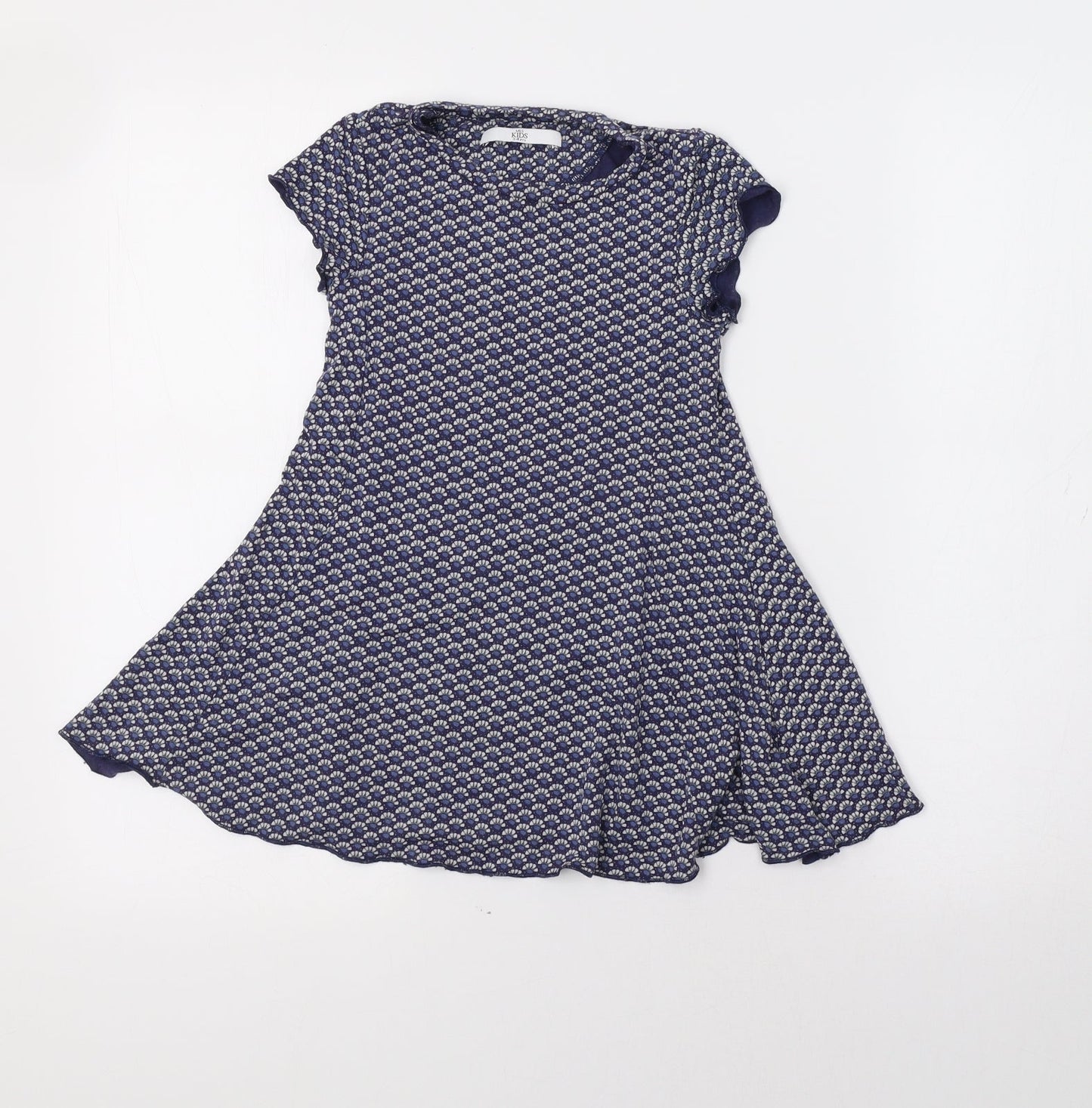 M&S Girls Blue Geometric  Fit & Flare  Size 3-4 Years
