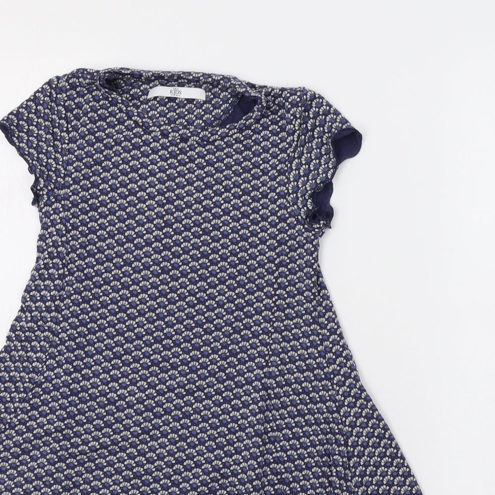 M&S Girls Blue Geometric  Fit & Flare  Size 3-4 Years