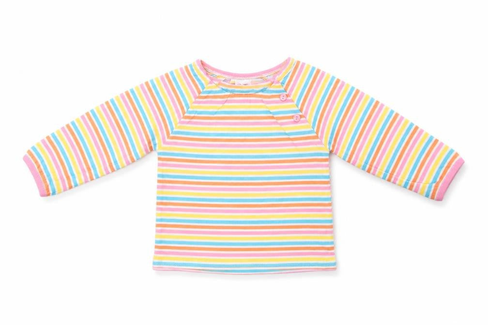 Front view of F&F Baby Multicoloured Striped Basic T-Shirt, size 3-6, Months