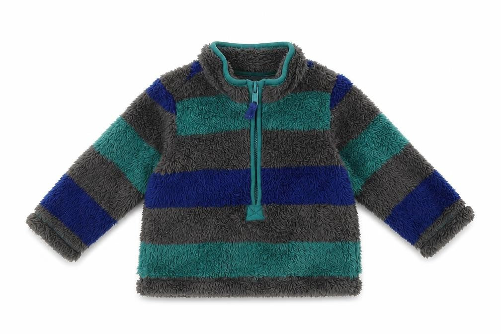 Front view of M&Co Baby Green Striped Fleece jumper, size 3-6, Months