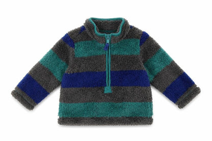 Front view of M&Co Baby Green Striped Fleece jumper, size 3-6, Months