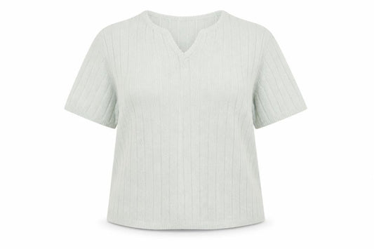 Front view of Berkertex women’s green striped basic t-shirt, size UK 16