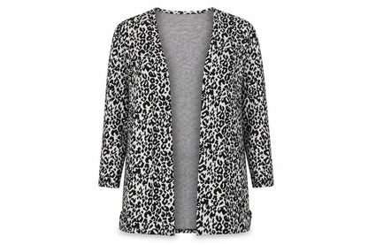 Front view of H&M women’s grey animal print cardigan jumper, size M