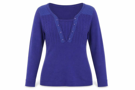 Front view of Marks & Spencer women’s blue jumper, size UK 12