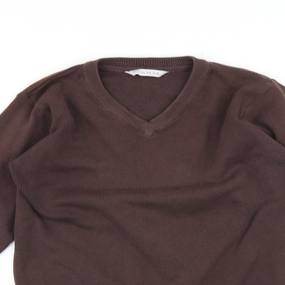 Close-up detail of Marks & Spencer boys’ brown jumper, size 7-8, years
