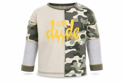 Front view of Next Baby Green Camouflage Basic T-Shirt, size 9-12, Months - Little Dude