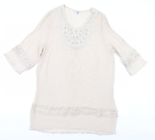 Womens UK Size L Style Beige Basic Blouse