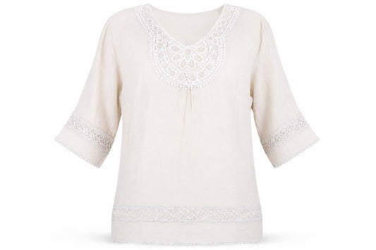 Front view of Style women’s beige basic blouse, size L