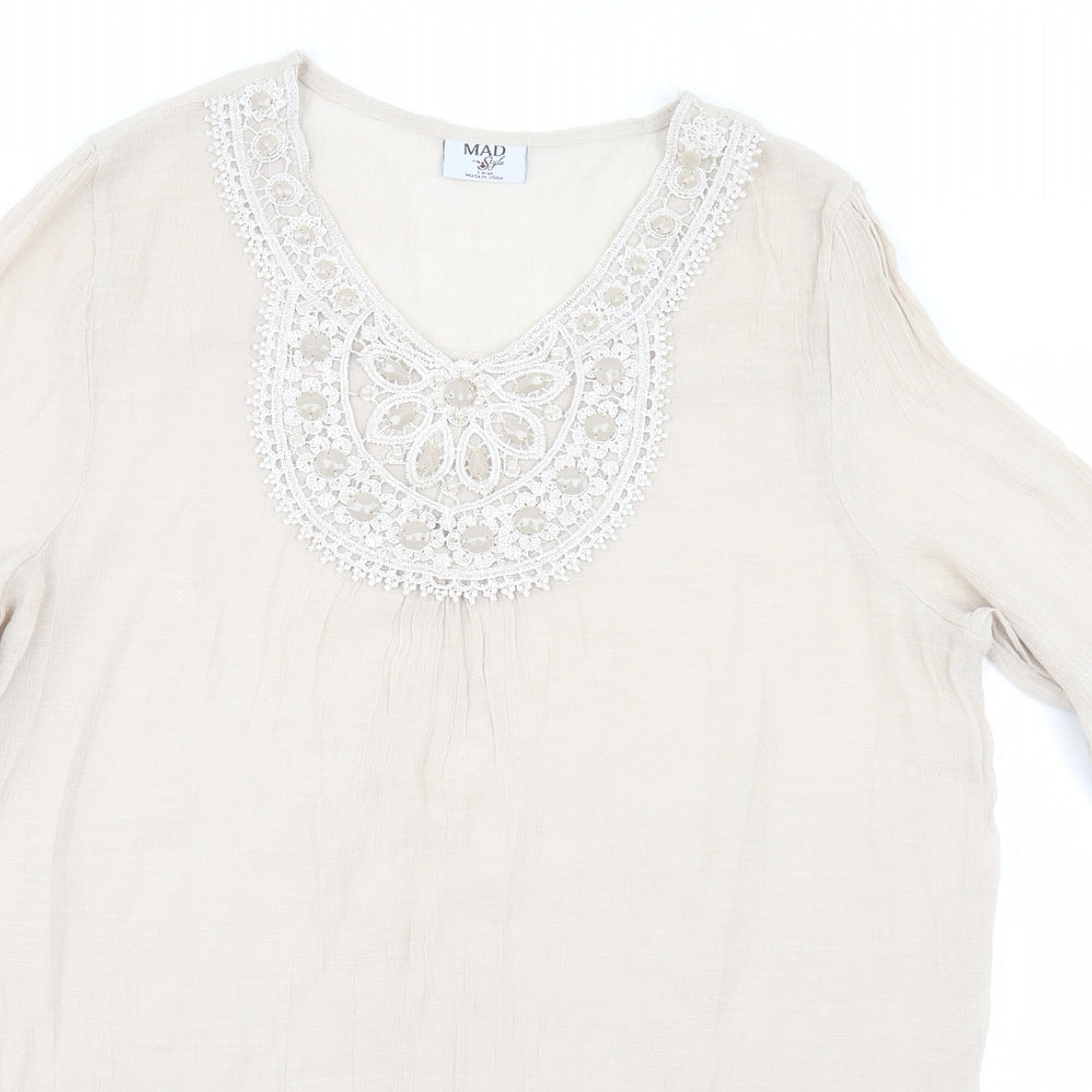 Womens UK Size L Style Beige Basic Blouse