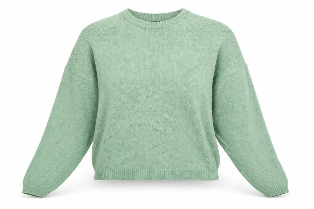 Front view of Pearl women’s green jumper, size UK 14