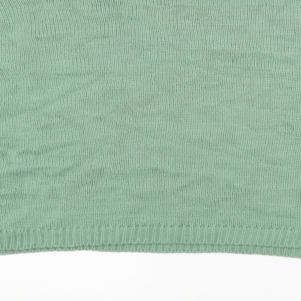 Brand and care label for Pearl women’s green jumper, size UK 14