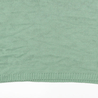 Brand and care label for Pearl women’s green jumper, size UK 14
