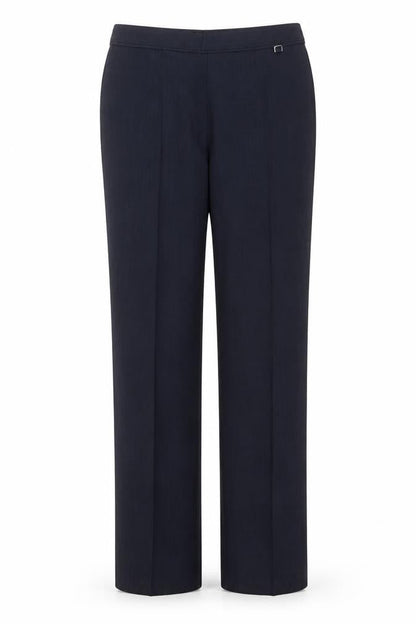 Front view of Marks & Spencer women’s blue trousers, size UK 12, 30-inch leg