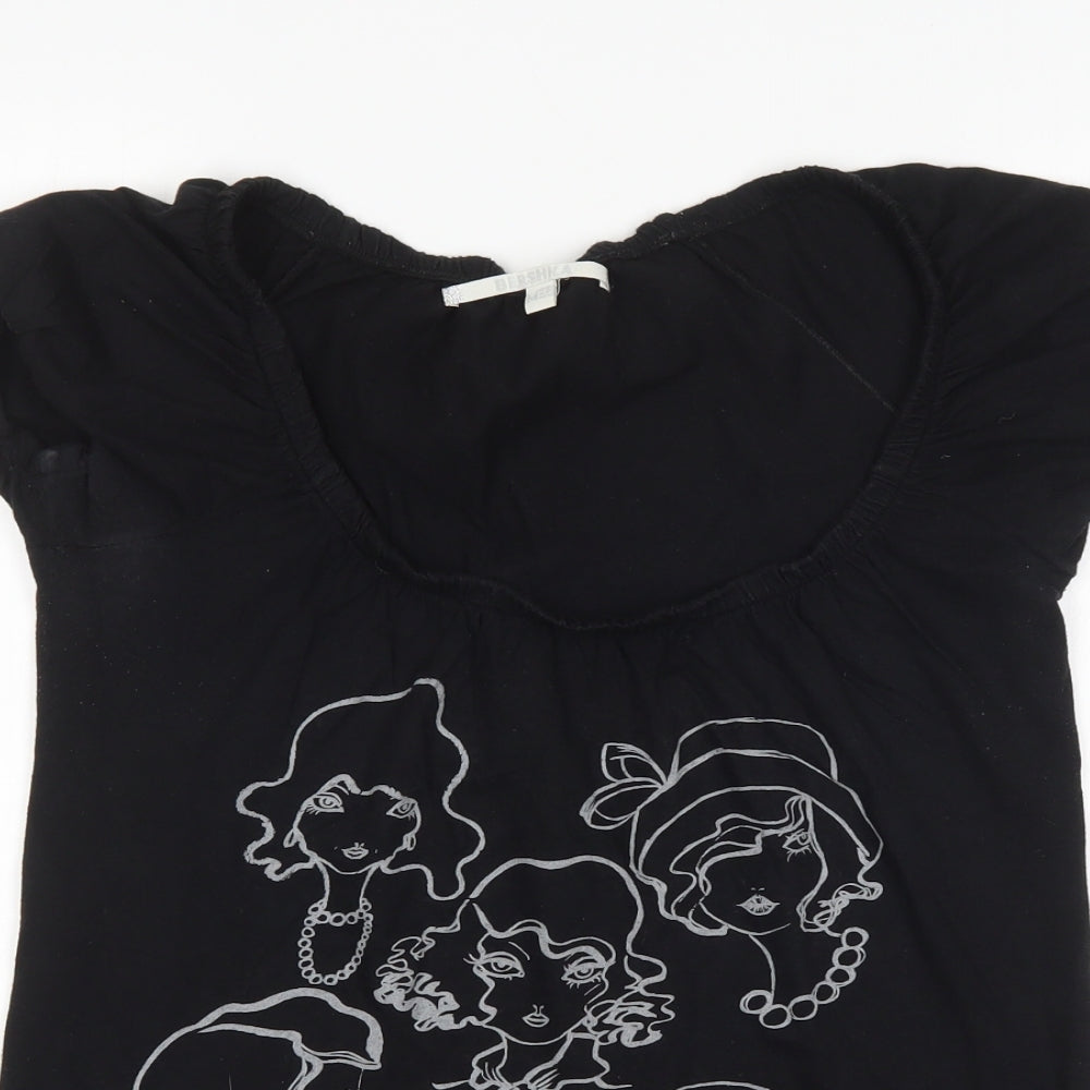 Womens UK Size M Bershka Black Basic Blouse