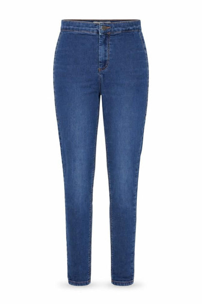 Front view of Topshop women’s blue denim skinny jeans, size UK 26, in, 27-inch leg