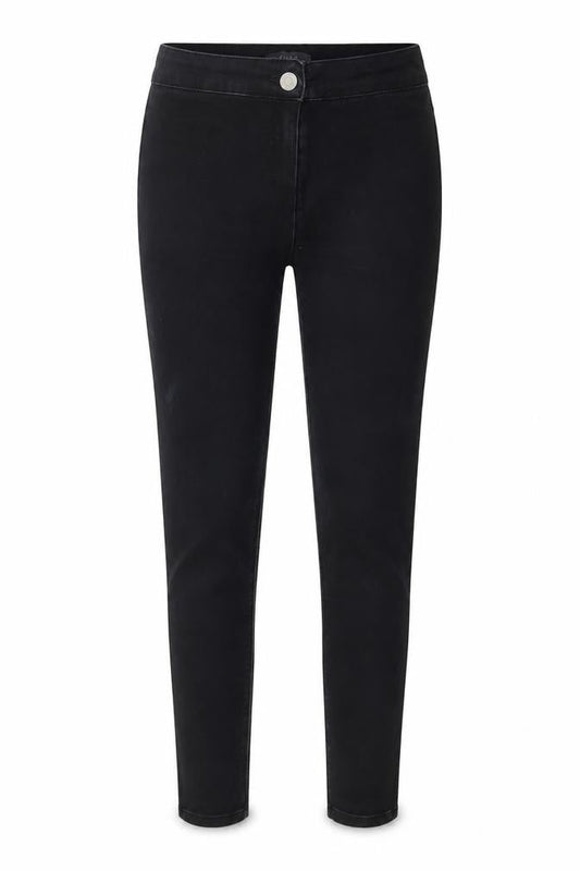 Front view of Matalan women’s black denim skinny jeans, size UK 8, 25-inch leg