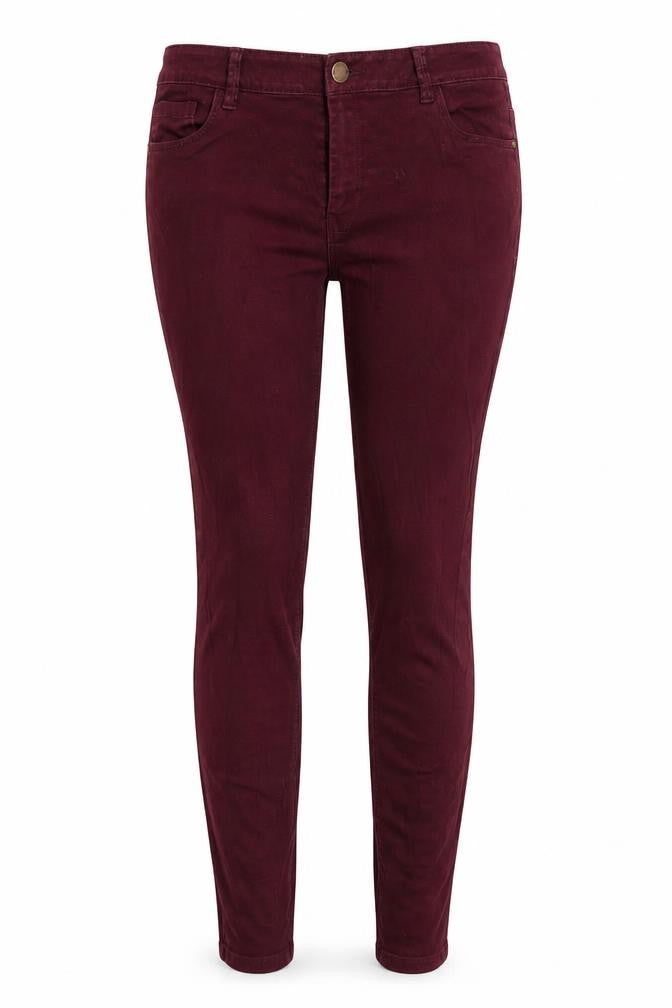 Front view of Denim Co. women’s purple denim skinny jeans, size UK 10, 29-inch leg