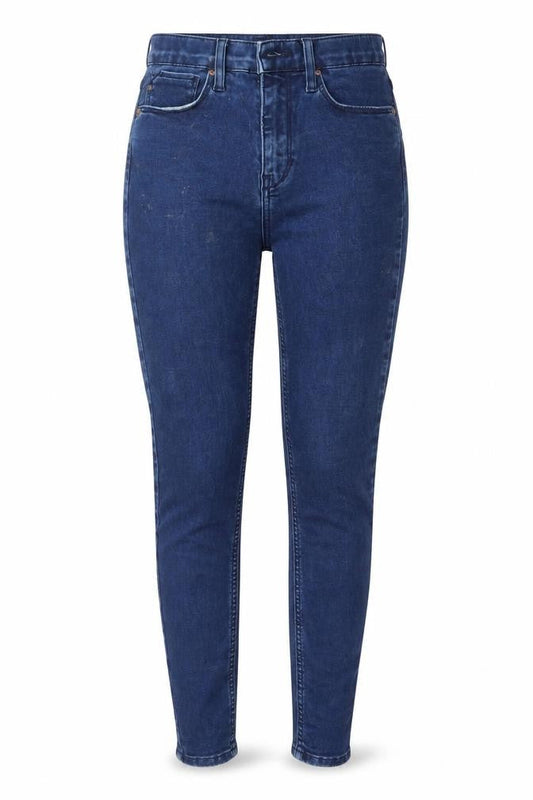 Front view of River Island women’s blue denim skinny jeans, size UK 6, 28-inch leg