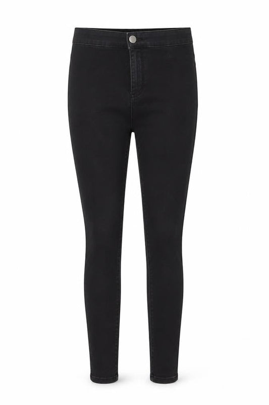 Front view of Matalan women’s black denim skinny jeans, size UK 8, 25-inch leg