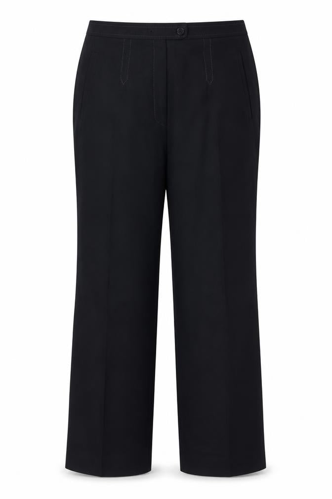 Front view of Hirsch women’s blue trousers, size UK 32, in, 30-inch leg
