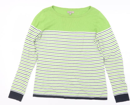 Kem Womens Green Striped Knit Pullover Jumper Size 10